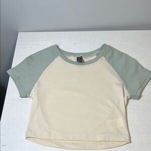 Cream and Green Raglan Sleeve Top